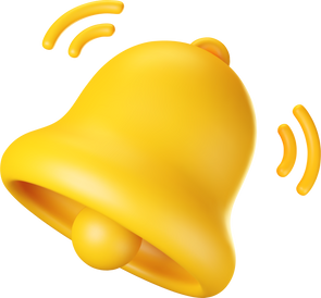 3D Notification Bell Icon. 3D Render Yellow Ringing Bell with New Notification for Social Media Reminder.